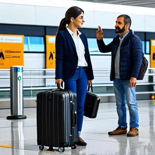 Home 8 **
A traveler in a modern airport, fully clothed in casual attire, pulling a suitcase with a backdrop of Armenian signage. The scene depicts arrival at customs. "Safe for work, appropriate content, fully clothed, family-friendly, professional photography, perfect anatomy, natural proportions, well-formed hands, proper finger count."
**