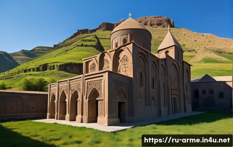 아르메니아 수도원 투어 - An ancient Armenian monastery constructed from warm, porous volcanic tuff stone, showcasing intricat...
