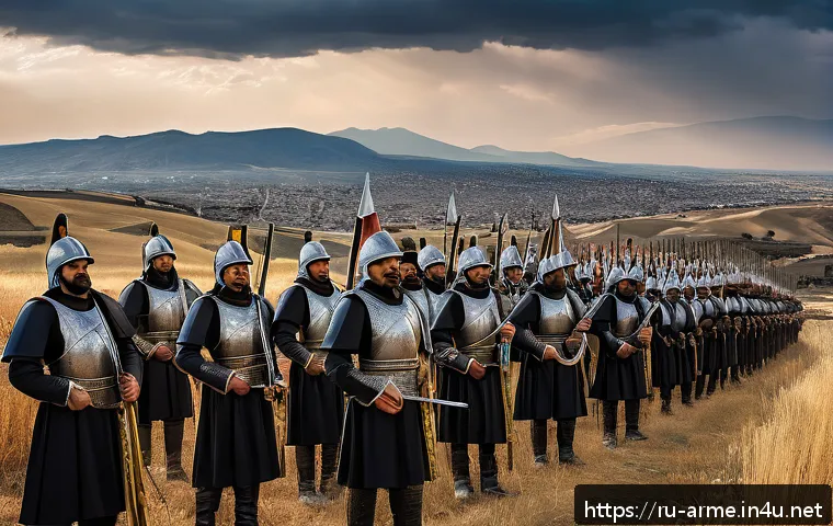 아르메니아 국민 영웅  티그란 대왕 - A grand scene depicting King Tigran the Great leading his well-organized Armenian army during a vict...